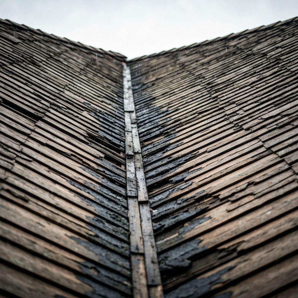 Before: Damaged roof with missing shingles and visible water damage